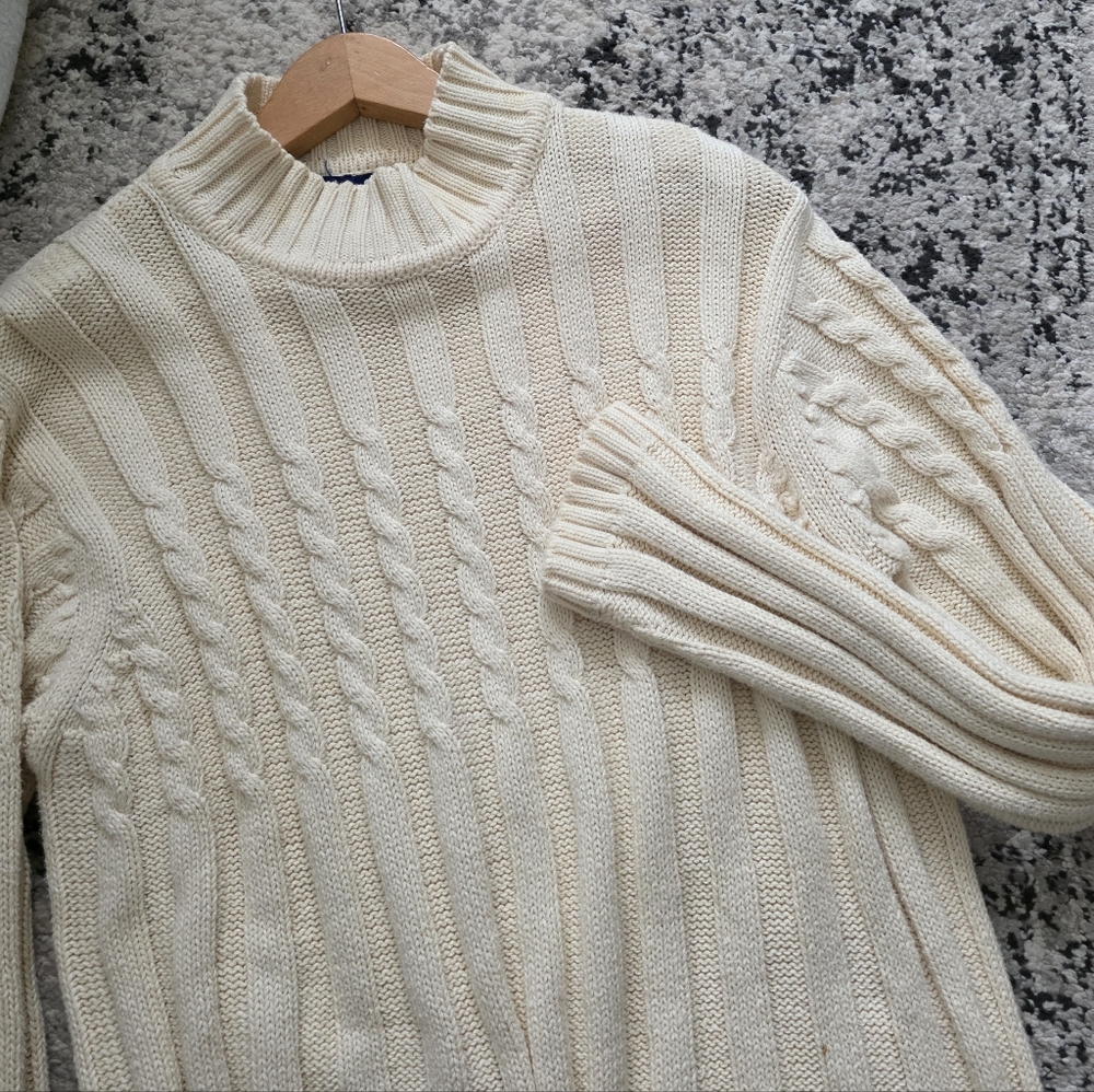Vintage Cableknit Mock Neck Sweater Wmns LP CreamCharter Club Cottage Core
